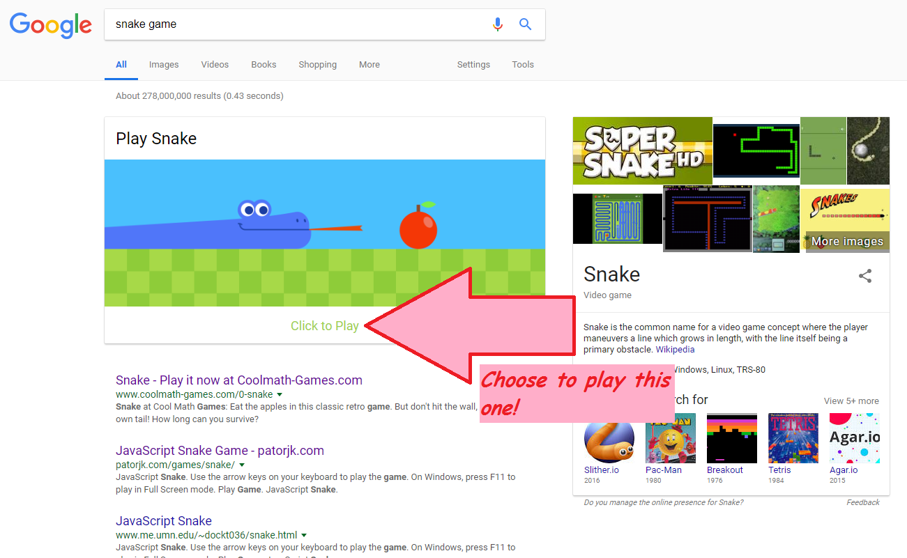 Google Snake Game  135 Score 